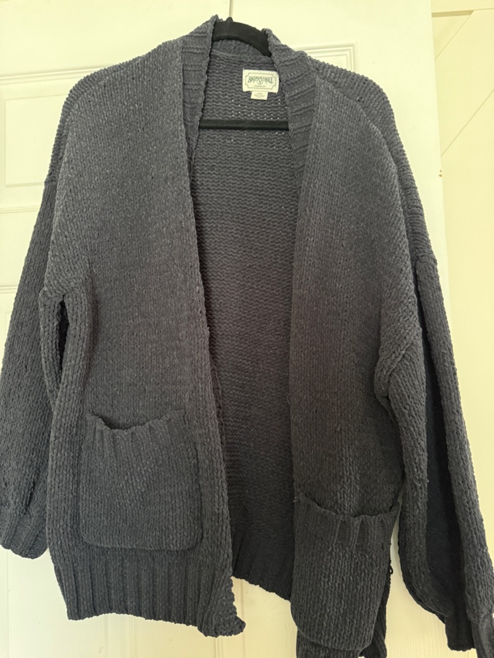 American Eagle Outfitters Charcoal Gray Open-Front Chunky Knit Cardigan